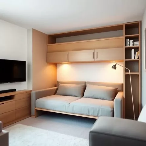 łóżko w szafie z sofą